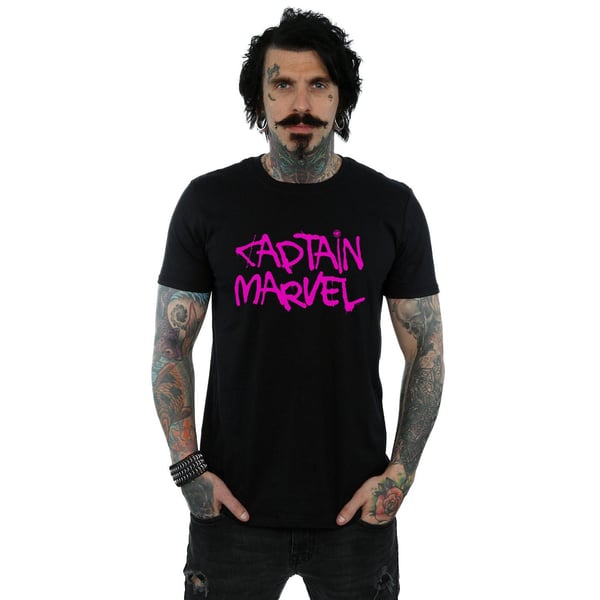 Marvel Mens Captain Marvel Spray Text T-Shirt