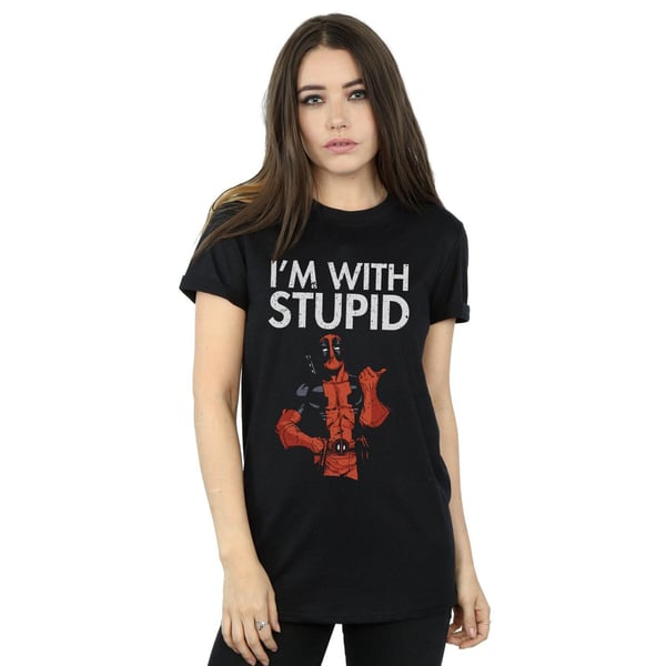 Marvel Womens/Ladies Deadpool I´m With Stupid Cotton Boyfriend T-Shirt