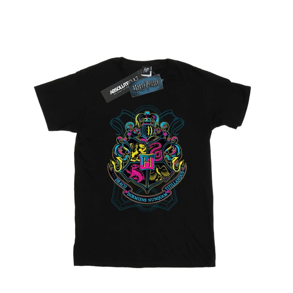 Harry Potter Girls Neon Hogwarts Crest Cotton T-Shirt