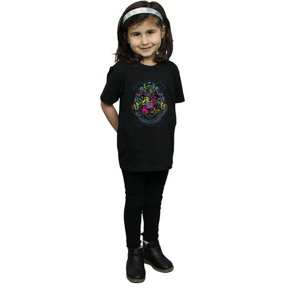 Harry Potter Girls Neon Hogwarts Crest Cotton T-Shirt