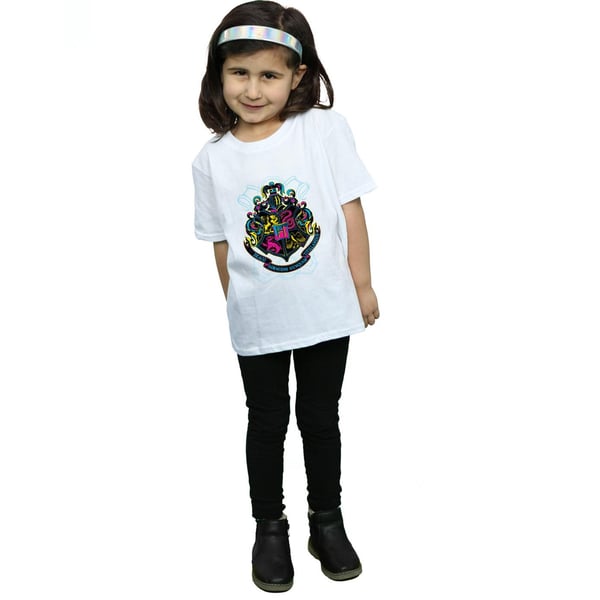 Harry Potter Girls Neon Hogwarts Crest Cotton T-Shirt