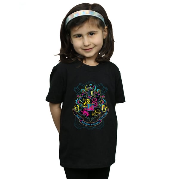 Harry Potter Girls Neon Hogwarts Crest Cotton T-Shirt