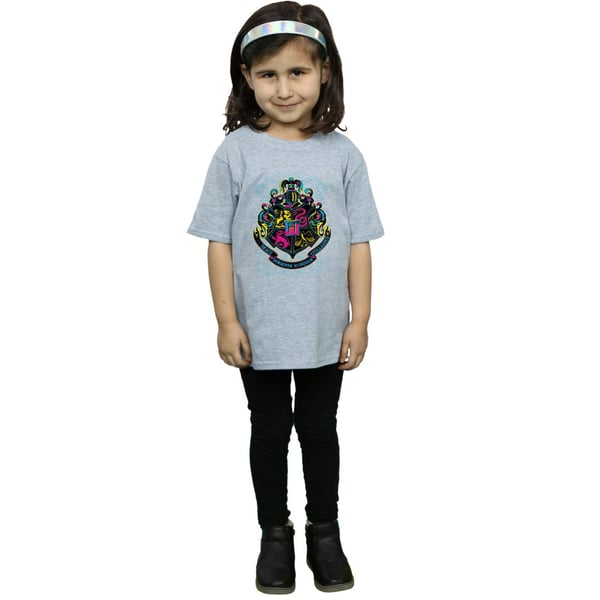 Harry Potter Girls Neon Hogwarts Crest Cotton T-Shirt