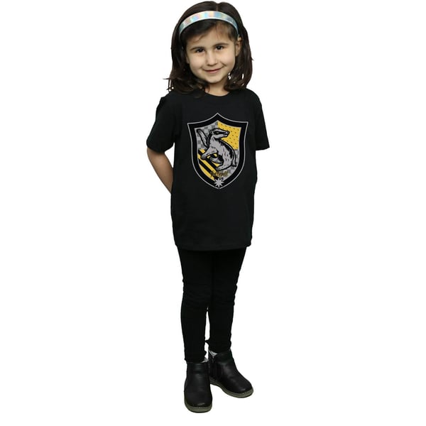 Harry Potter Girls Hufflepuff Crest Flat Cotton T-Shirt
