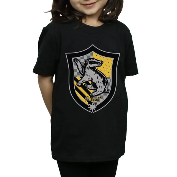Harry Potter Girls Hufflepuff Crest Flat Cotton T-Shirt