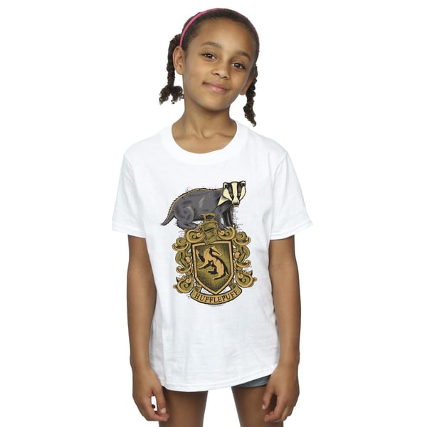 Harry Potter Girls Hufflepuff Sketch Crest Cotton T-Shirt