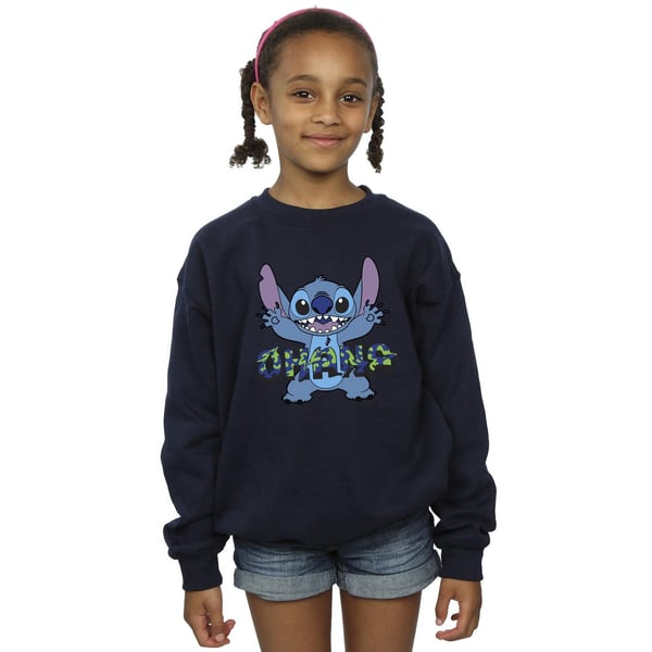 Disney Girls Lilo And Stitch Ohana Blue Glitch Sweatshirt