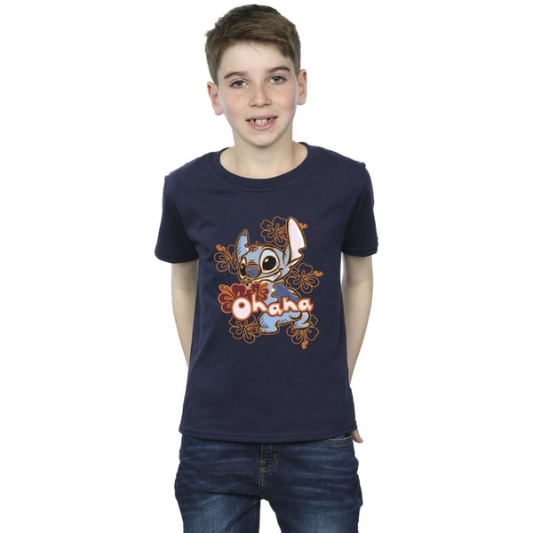 Disney Boys Lilo And Stitch Ohana Orange Hibiscus T-Shirt