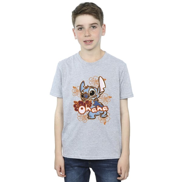 Disney Boys Lilo And Stitch Ohana Orange Hibiscus T-Shirt