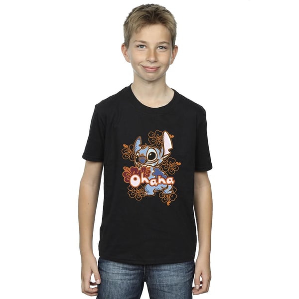 Disney Boys Lilo And Stitch Ohana Orange Hibiscus T-Shirt