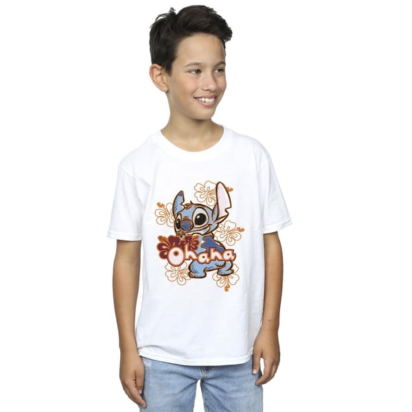 Disney Boys Lilo And Stitch Ohana Orange Hibiscus T-Shirt