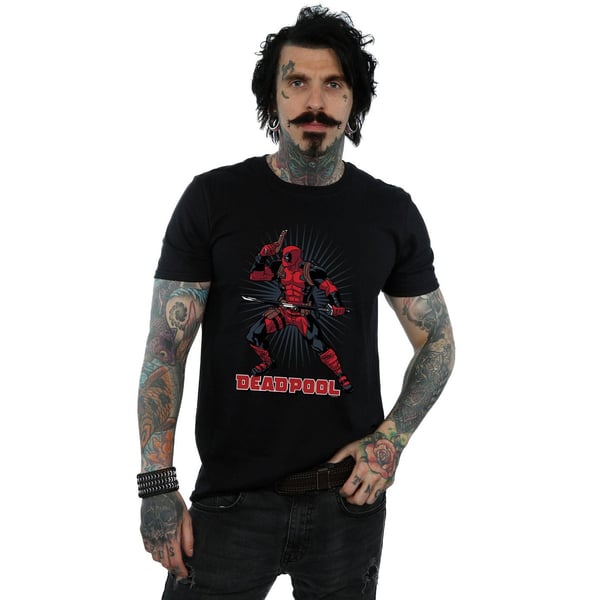Marvel Miesten Deadpool Gun Sword Burst T-paita
