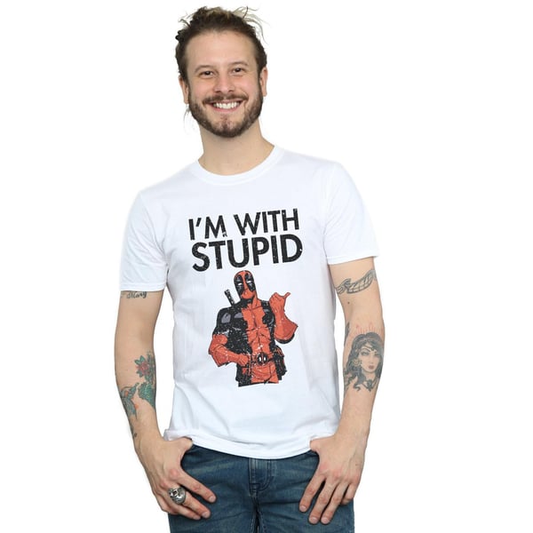 Marvel Miesten Deadpool I'm With Stupid T-paita