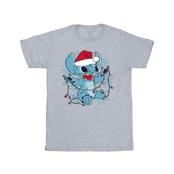 Disney Girls Lilo And Stitch Christmas Lights Sketch Cotton T-Shirt