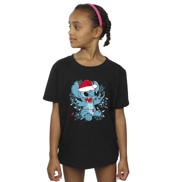 Disney Girls Lilo And Stitch Christmas Lights Sketch Cotton T-Shirt