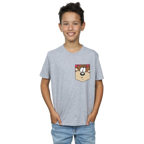 Looney Tunes Boys Tasmanian Devil Face Faux Pocket T-Shirt