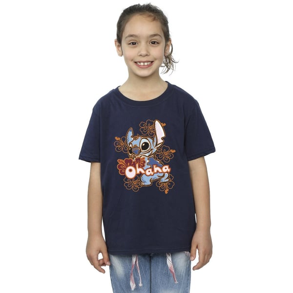 Disney Girls Lilo And Stitch Ohana Orange Hibiscus Cotton T-Shirt