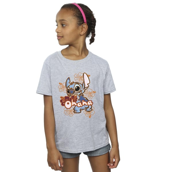 Disney Girls Lilo And Stitch Ohana Orange Hibiscus Cotton T-Shirt