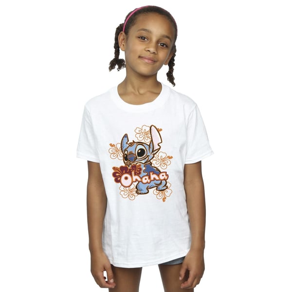 Disney Girls Lilo And Stitch Ohana Orange Hibiscus Cotton T-Shirt