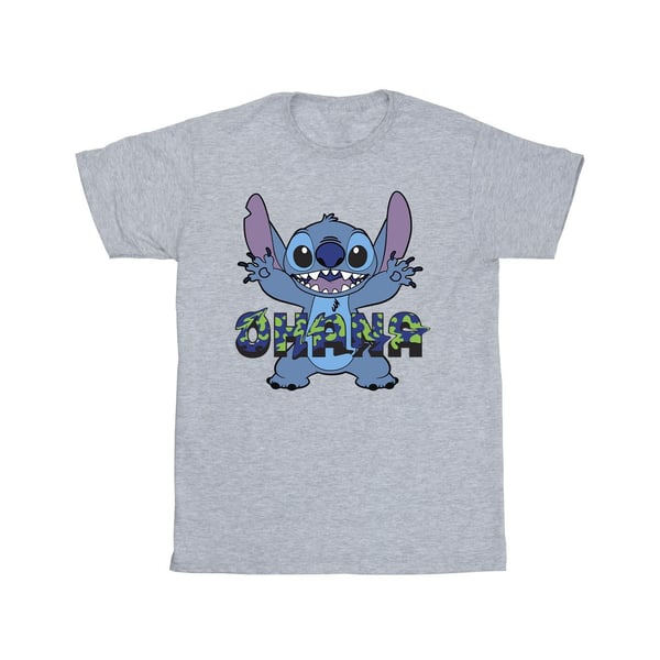 Disney Girls Lilo And Stitch Ohana Blue Glitch Cotton T-Shirt