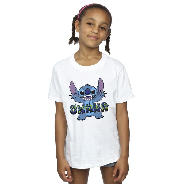 Disney Girls Lilo And Stitch Ohana Blue Glitch Cotton T-Shirt