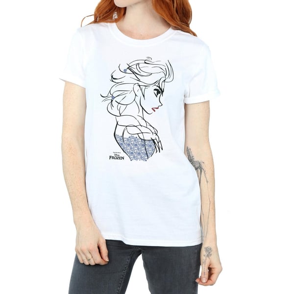 Disney Womens/Ladies Frozen Elsa Sketch Cotton Boyfriend T-Shirt