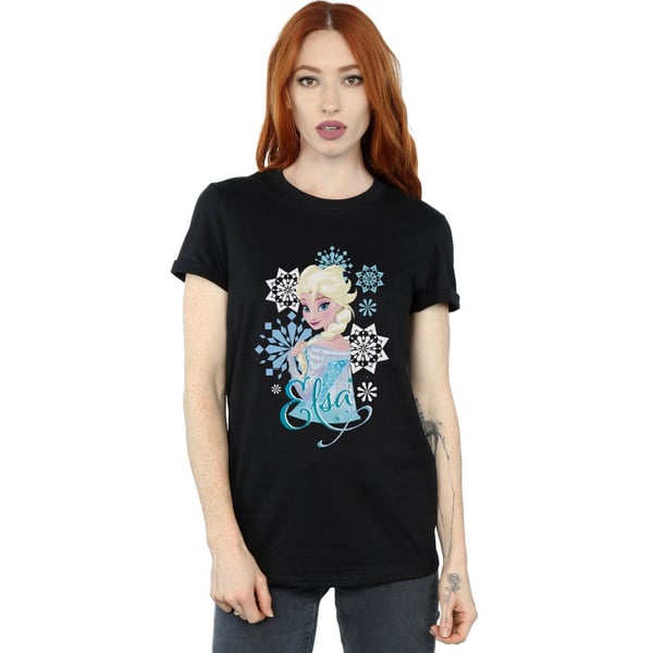 Disney Womens/Ladies Frozen Elsa Snowflakes Cotton Boyfriend T-Shirt