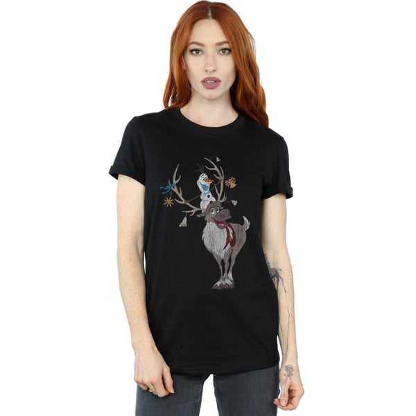 Disney Womens/Ladies Frozen Sven And Olaf Christmas Ornaments Cotton Boyfriend T-Shirt