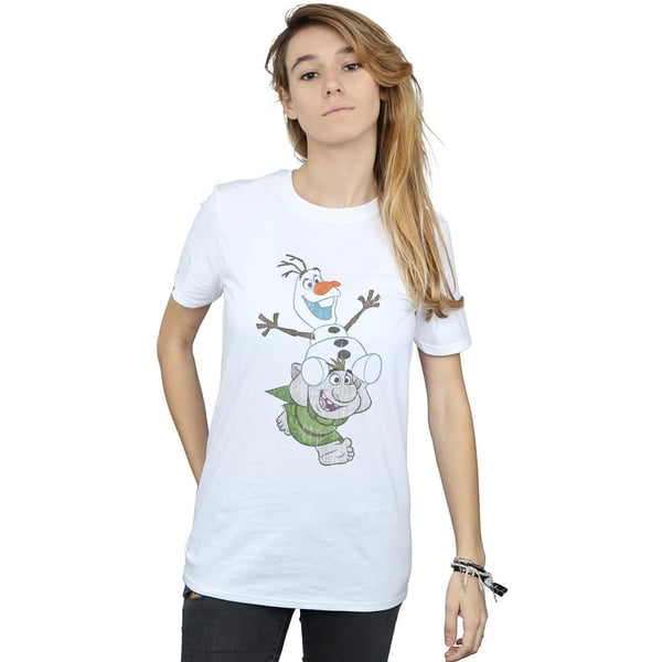 Disney Womens/Ladies Frozen Olaf And Troll Cotton Boyfriend T-Shirt
