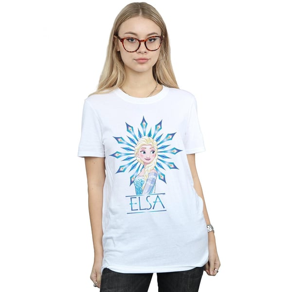 Disney Womens/Ladies Frozen Elsa Snowflake Cotton Boyfriend T-Shirt