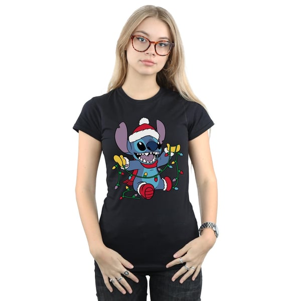 Disney Womens/Ladies Lilo And Stitch Christmas Lights Cotton T-Shirt