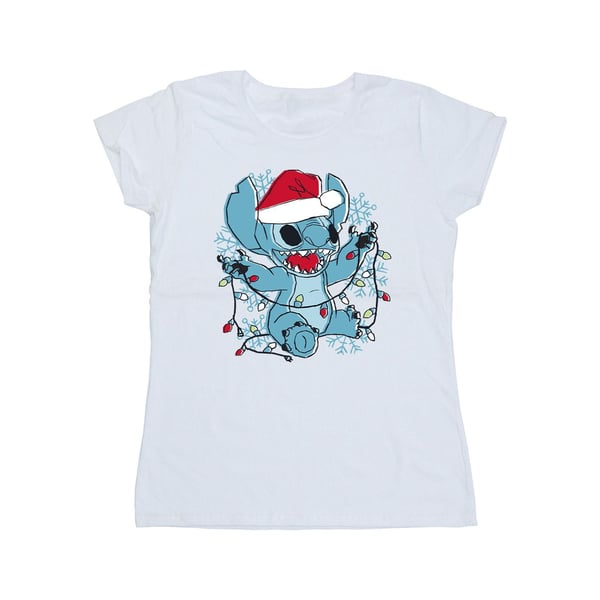 Disney Womens/Ladies Lilo And Stitch Christmas Lights Sketch Cotton T-Shirt