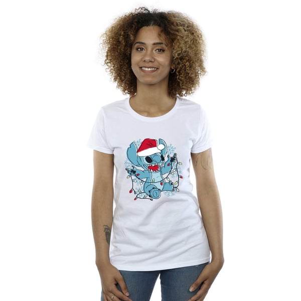 Disney Womens/Ladies Lilo And Stitch Christmas Lights Sketch Cotton T-Shirt