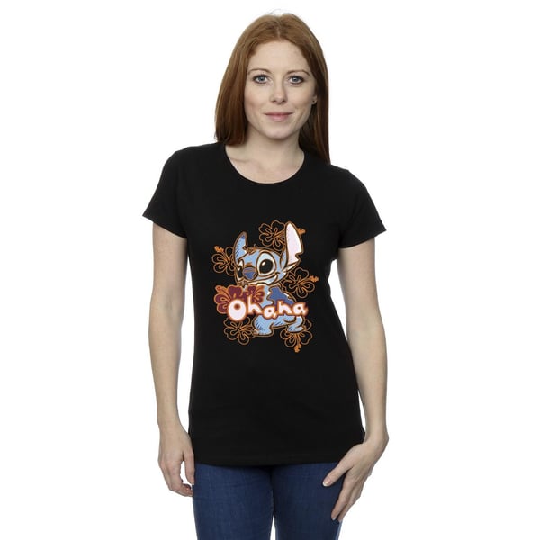 Disney Womens/Ladies Lilo And Stitch Ohana Orange Hibiscus Cotton T-Shirt