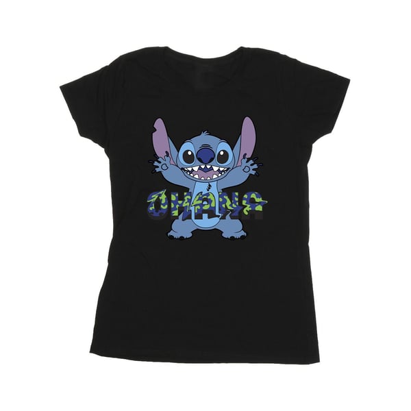 Disney Womens/Ladies Lilo And Stitch Ohana Blue Glitch Cotton T-Shirt