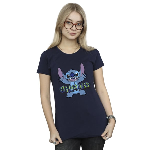 Disney Womens/Ladies Lilo And Stitch Ohana Blue Glitch Cotton T-Shirt