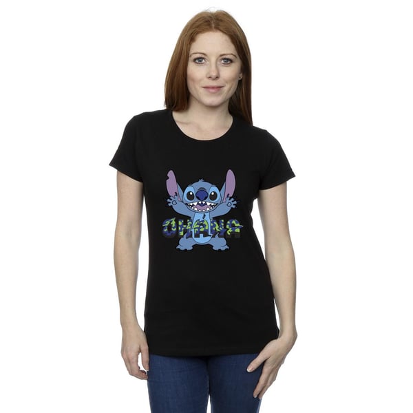 Disney Womens/Ladies Lilo And Stitch Ohana Blue Glitch Cotton T-Shirt