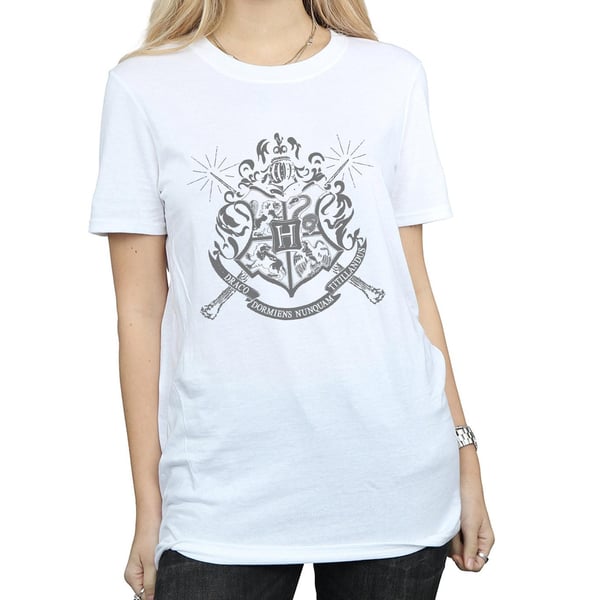 Harry Potter Womens/Ladies Hogwarts Badge Wands Cotton Boyfriend T-Shirt