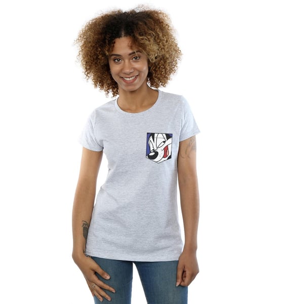 Looney Tunes Womens/Ladies Pepe Le Pew Face Faux Pocket Cotton T-Shirt