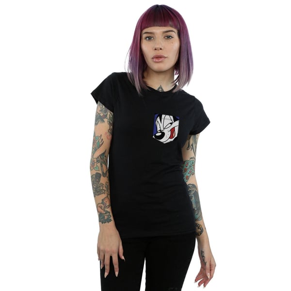 Looney Tunes Womens/Ladies Pepe Le Pew Face Faux Pocket Cotton T-Shirt
