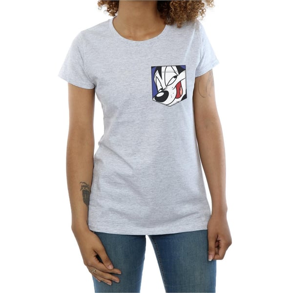 Looney Tunes Womens/Ladies Pepe Le Pew Face Faux Pocket Cotton T-Shirt