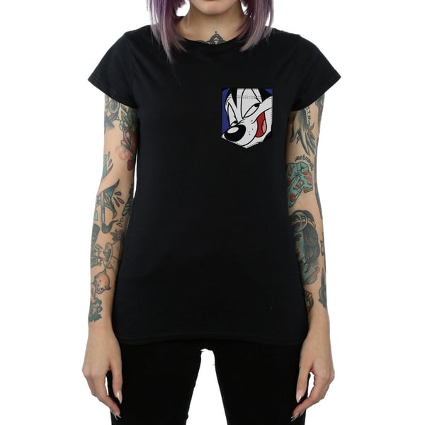 Looney Tunes Womens/Ladies Pepe Le Pew Face Faux Pocket Cotton T-Shirt