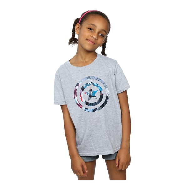 Marvel Girls Avengers Captain America Montage Symbol Cotton T-Shirt