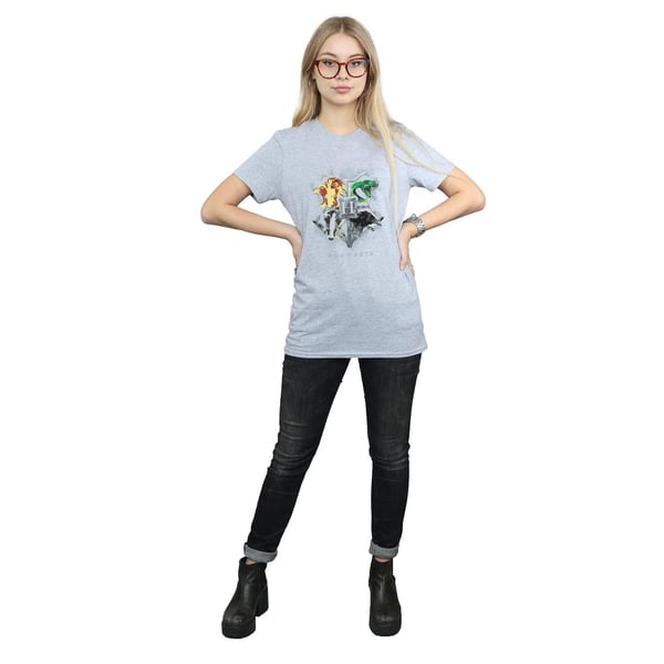 Harry Potter Womens/Ladies Hogwarts Painted Crest Cotton Boyfriend T-Shirt