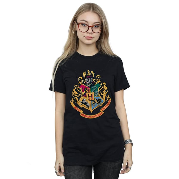 Harry Potter Womens/Ladies Hogwarts Crest Gold Ink Cotton Boyfriend T-Shirt
