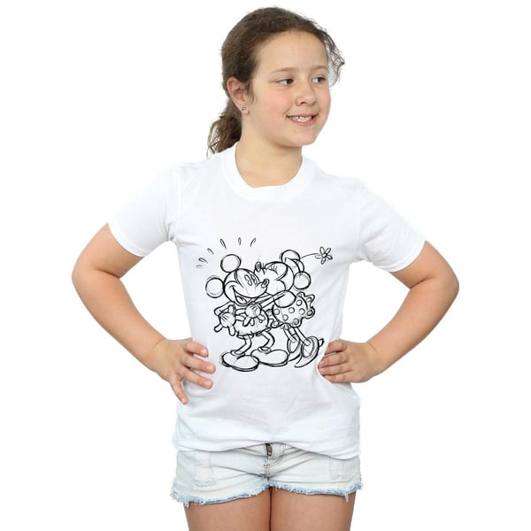Disney Girls Mickey And Minnie Mouse Kiss Sketch Cotton T-Shirt