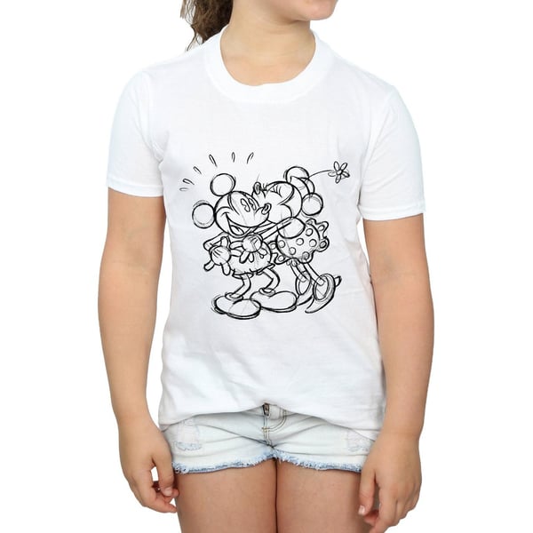 Disney Girls Mickey And Minnie Mouse Kiss Sketch Cotton T-Shirt