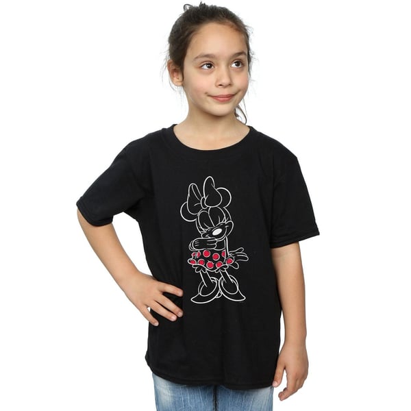 Disney Girls Minnie Mouse Outline Polka Dot Cotton T-Shirt