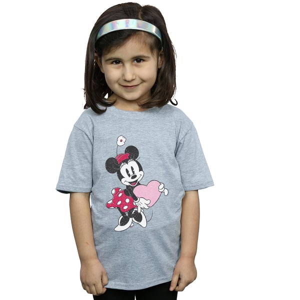 Disney Girls Minnie Mouse Love Heart Cotton T-Shirt