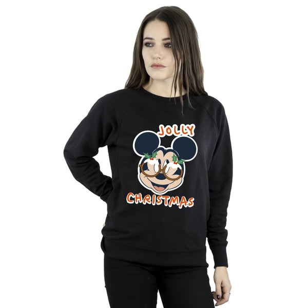Disney Womens/Ladies Mickey Mouse Jolly Christmas Glasses Sweatshirt